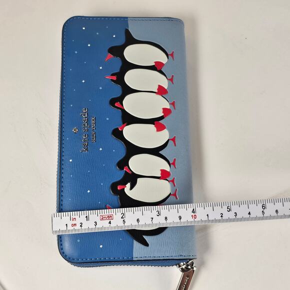 Kate Spade Arctic Friends Continental Wallet Penguin Blue Zip Around Blue Clutch - Picture 7 of 16